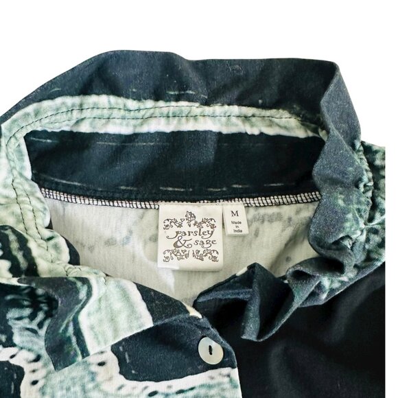 Parsley & Sage Women's Size M Button Up Moldable Cowl Neck Black White Shirt - Picture 4 of 7